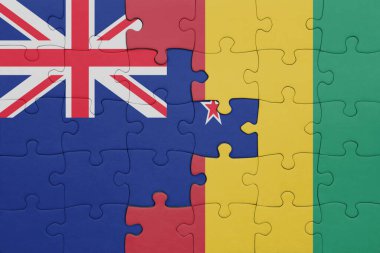 Yeni Zelanda bayrağı ve Gine 'nin renkli ulusal bayrağıyla bulmaca. konsept