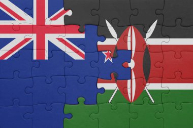 Kenya 'nın renkli ulusal bayrağı ve Yeni Zelanda bayrağı. konsept