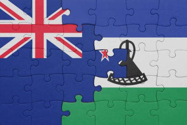 Lesotho 'nun renkli ulusal bayrağı ve Yeni Zelanda bayrağı. konsept