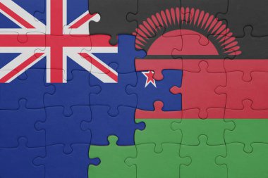 Malawi 'nin renkli ulusal bayrağı ve Yeni Zelanda bayrağı. konsept