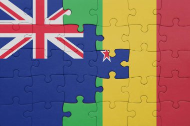Mali ve Yeni Zelanda bayrağının renkli ulusal bayrağıyla bulmaca. konsept