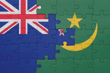 Mauritania 'nın renkli ulusal bayrağı ve Yeni Zelanda bayrağı. konsept