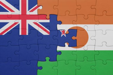 Nijer ve Yeni Zelanda bayrağının renkli ulusal bayrağıyla bulmaca. konsept