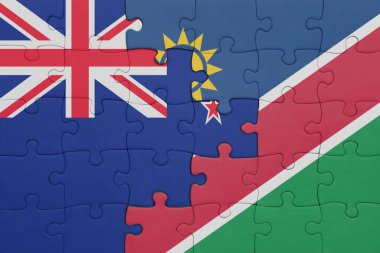 Namibya 'nın renkli ulusal bayrağı ve Yeni Zelanda bayrağı. konsept