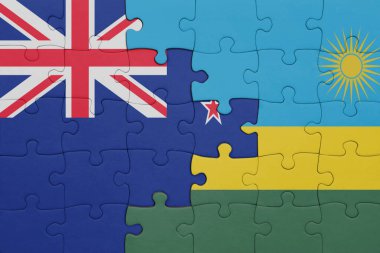 Ruanda 'nın renkli ulusal bayrağı ve Yeni Zelanda bayrağı. konsept