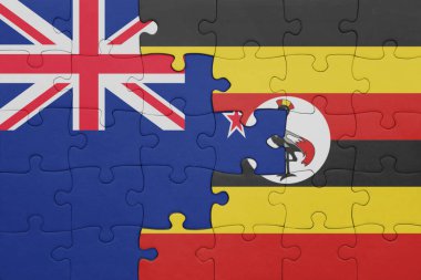 Uganda 'nın renkli ulusal bayrağı ve Yeni Zelanda bayrağı. konsept