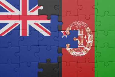 Yeni Zelanda bayrağının ve Afganistan 'ın renkli ulusal bayrağının bulmacası. konsept