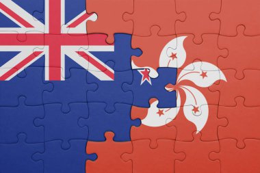 Hong Kong 'un renkli ulusal bayrağı ve Yeni Zelanda bayrağı. konsept