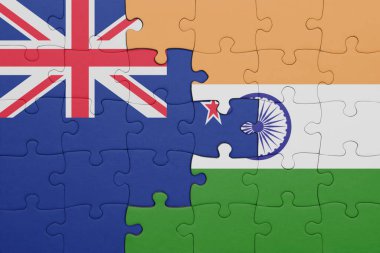Hindistan 'ın renkli ulusal bayrağı ve Yeni Zelanda bayrağı. konsept