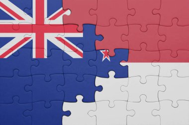 Endonezya 'nın renkli ulusal bayrağı ve Yeni Zelanda bayrağı. konsept