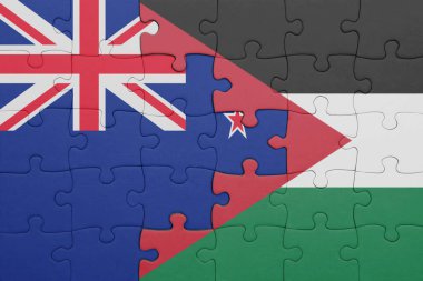 Ürdün 'ün renkli ulusal bayrağı ve Yeni Zelanda bayrağı. konsept