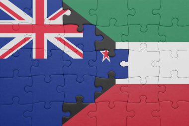 Kuveyt 'in renkli ulusal bayrağı ve Yeni Zelanda bayrağı. konsept