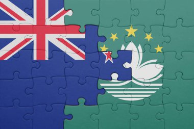 Macau 'nun renkli ulusal bayrağı ve Yeni Zelanda bayrağı. konsept