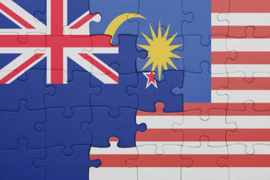 Malezya 'nın renkli ulusal bayrağı ve Yeni Zelanda bayrağı. konsept