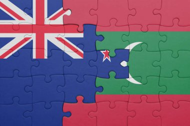 Maldivler 'in renkli ulusal bayrağı ve Yeni Zelanda bayrağı. konsept