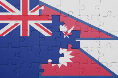 Nepal 'in renkli ulusal bayrağı ve Yeni Zelanda bayrağı. konsept