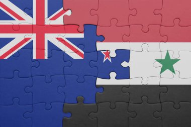 Suriye 'nin renkli ulusal bayrağı ve Yeni Zelanda bayrağı. konsept