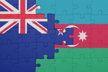 Azerbaijan 'ın renkli ulusal bayrağı ve Yeni Zelanda bayrağı. konsept