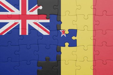 Belçika 'nın renkli ulusal bayrağı ve Yeni Zelanda bayrağı. konsept