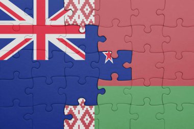 Beyaz Rusya 'nın renkli ulusal bayrağı ve Yeni Zelanda bayrağı. konsept