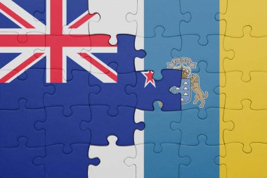 Kanarya adalarının renkli ulusal bayrağı ve Yeni Zelanda bayrağı. konsept