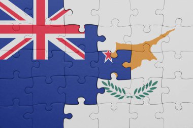 Siyananın renkli ulusal bayrağı ve Yeni Zelanda bayrağı ile bulmaca. konsept