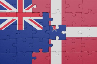 Danimarka 'nın renkli ulusal bayrağı ve Yeni Zelanda bayrağı. konsept