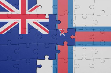 Faroe Adaları 'nın renkli ulusal bayrağı ve Yeni Zelanda bayrağı. konsept