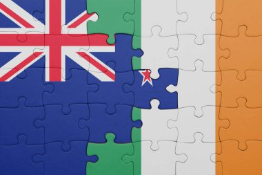 İrlanda 'nın renkli ulusal bayrağı ve Yeni Zelanda bayrağı. konsept