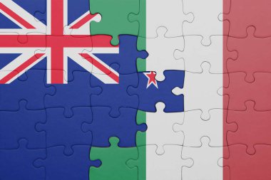 İtalya 'nın renkli ulusal bayrağı ve Yeni Zelanda bayrağının bulmacası. konsept