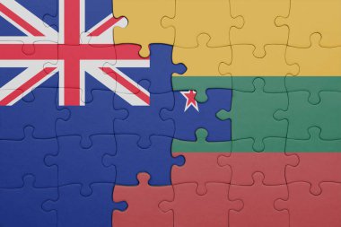 Litvanya 'nın renkli ulusal bayrağı ve Yeni Zelanda bayrağı. konsept