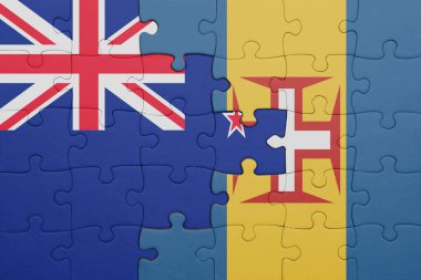 Renkli ulusal madeira bayrağı ve Yeni Zelanda bayrağı bulmacası. konsept