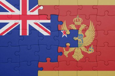 Moğolların renkli ulusal bayrağı ve Yeni Zelanda bayrağıyla ilgili bulmacalar. konsept