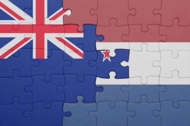Hollanda 'nın renkli ulusal bayrağı ve Yeni Zelanda bayrağı. konsept