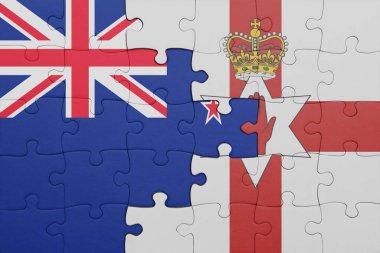 Kuzey İrlanda 'nın renkli ulusal bayrağı ve Yeni Zelanda bayrağı. konsept