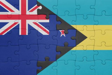 Bahamalar 'ın renkli ulusal bayrağı ve Yeni Zelanda bayrağı. konsept