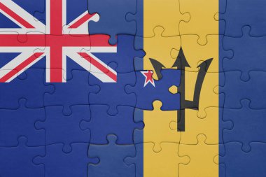 Barbados 'un renkli ulusal bayrağı ve Yeni Zelanda bayrağı. konsept