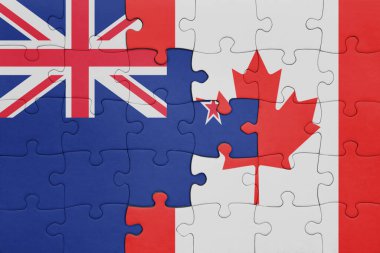 Kanada 'nın renkli ulusal bayrağı ve Yeni Zelanda bayrağı. konsept