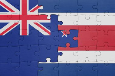 Kosta Rika 'nın renkli ulusal bayrağı ve Yeni Zelanda bayrağı. konsept