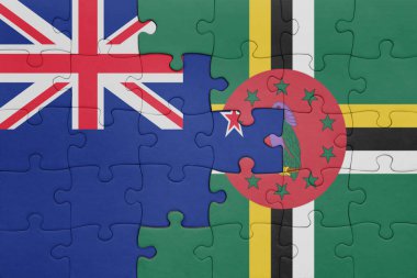 Dominica 'nın renkli ulusal bayrağı ve Yeni Zelanda bayrağıyla ilgili bulmacalar. konsept