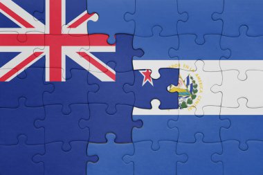 El Salvador 'un renkli ulusal bayrağı ve Yeni Zelanda bayrağı. konsept