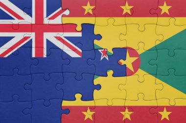 Grenada 'nın renkli ulusal bayrağı ve Yeni Zelanda bayrağı. konsept