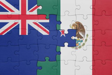 Meksika 'nın renkli ulusal bayrağı ve Yeni Zelanda bayrağı. konsept