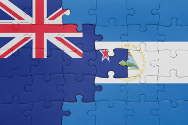 Nikaragua 'nın renkli ulusal bayrağı ve Yeni Zelanda bayrağı. konsept