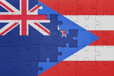 Porto Riko 'nun renkli ulusal bayrağı ve Yeni Zelanda bayrağı. konsept