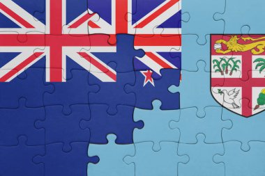 Fiji 'nin renkli ulusal bayrağı ve Yeni Zelanda bayrağı. konsept