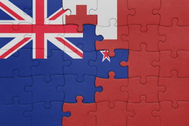 Tonga 'nın renkli ulusal bayrağı ve Yeni Zelanda bayrağı. konsept