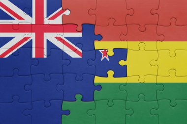 Bolivya 'nın renkli ulusal bayrağı ve Yeni Zelanda bayrağı. konsept