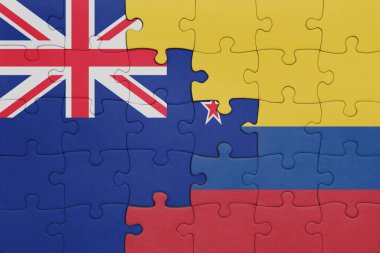 Kolombiya 'nın renkli ulusal bayrağı ve Yeni Zelanda bayrağı. konsept