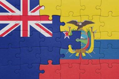 Ekvator 'un renkli ulusal bayrağı ve Yeni Zelanda bayrağı. konsept